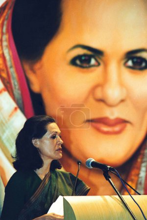 Photo for Sonia Gandhi the Indian National Congress Party Chairman delivering speech , India - Royalty Free Image
