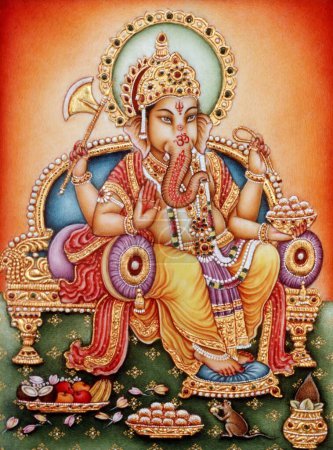 Téléchargez les photos : Lord Ganesh ganpati Peinture miniature sur ivoire - en image libre de droit