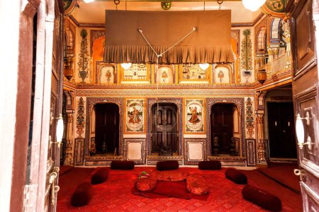 Salon, Musée Ramnath Podar Haveli, Nawalgarh, Shekhawati, Rajasthan, Inde, Asie