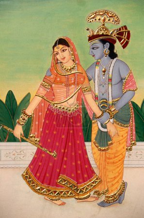 Photo for Radha Krishna Miniature Painting on paper - Royalty Free Image