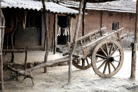 Photo for Bullock cart standing at rural house ; Karjat ; Maharashtra ; India - Royalty Free Image