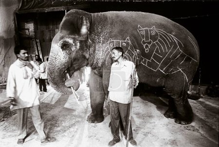 Téléchargez les photos : M F Hussain esquissé sur éléphant pendant gaja gamini film Inde asiatique - en image libre de droit