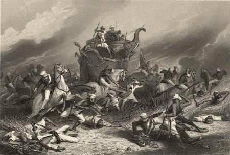Foto de Pintura en miniatura Derrota del ejército de Peshwa ante el general Jhansi Rose 1 de abril de 1858 - Imagen libre de derechos