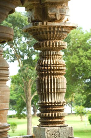 Carved pillar at hoysaleswara temple ; Halebid Halebidu ; Hassan ; Karnataka ; India