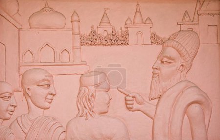 Téléchargez les photos : Murale de sant kabir das enseignement à hindou étudiant musulman, varanasi, uttar pradesh, Asie, Inde - en image libre de droit