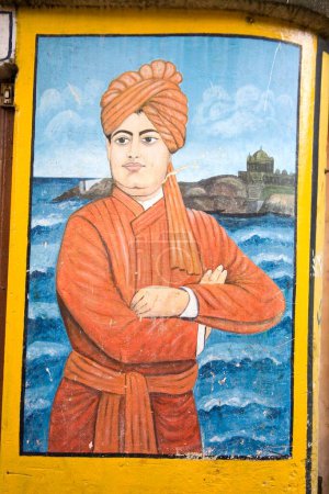Téléchargez les photos : Peinture murale du chef spirituel hindou Vivekanand ; Siyaldah ; Calcutta maintenant Kolkata ; Bengale occidental ; Inde - en image libre de droit