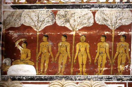 Téléchargez les photos : Murales au plafond dans le temple jain de Tirupparuttikunram à Kanchipuram, Tamil Nadu, Inde - en image libre de droit