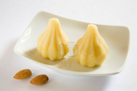 Photo for Indian food ; sweet  badam ka modak dry fruits almond round shape ball cake bonbon - Royalty Free Image