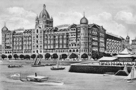Téléchargez les photos : Ancienne photo vintage de Taj Mahal Hotel Apollo Bunder mumbai maharashtra Inde - en image libre de droit