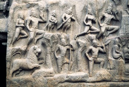Pénitence d'Arjunas à Mahabalipuram Mamallapuram, Tamil Nadu, Inde