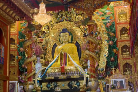 Statue von Lord Buddha im tibetischen Stil; Vajra vidya Sansthan; Sarnath; Uttar Pradesh; Indien