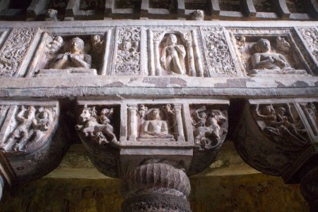 Statues of god Buddha carved on wall of Ajanta caves ; Aurangabad ; Maharashtra ; India