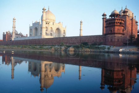 reflection Taj mahal Seventh Wonder of The World ; Agra ; Uttar Pradesh ; India
