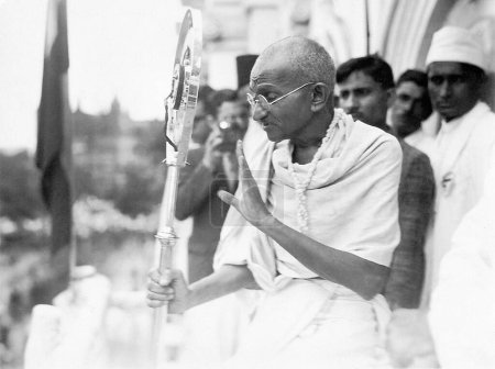 Photo for Mahatma Gandhi on the day of his departure to England at Azad Maidan, Mumbai, Maharashtra, India, August 29, 1931 - MODEL RELEASE NOT AVAILABLE - Royalty Free Image