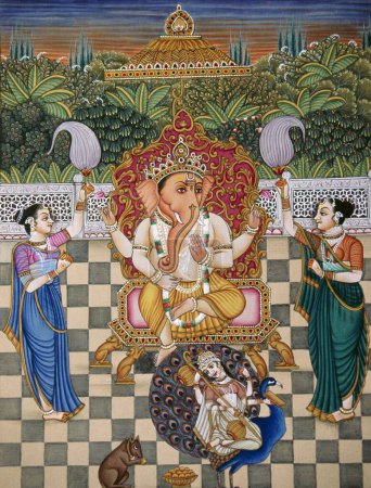 Téléchargez les photos : Lord Ganesh ganpati Riddhi et Siddhi Miniature Peinture sur papier - en image libre de droit
