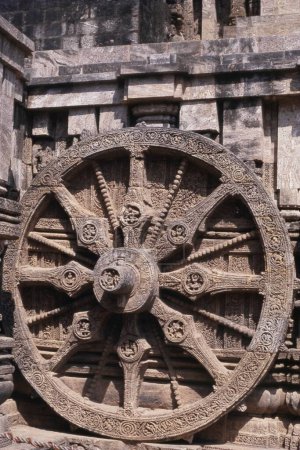 Konark wheel at Konark Sun Temple in Orissa, India