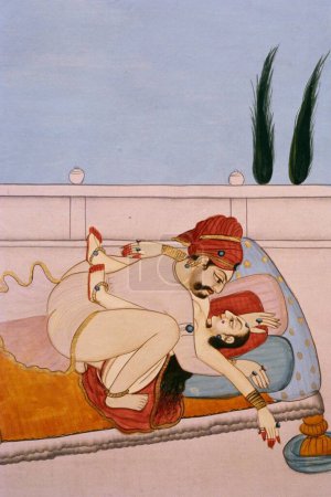 Foto de Pintura en miniatura erótica en 1800AD, Rajasthan, India - Imagen libre de derechos