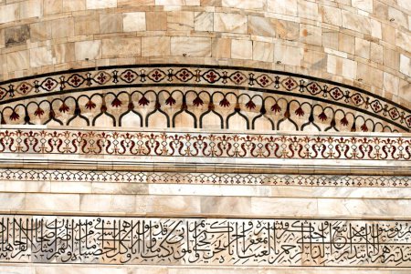 The floral designs on the marble of  Taj mahal ; Agra ; Uttar Pradesh ; India