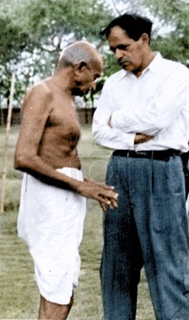 Foto de Mahatma Gandhi y el periodista estadounidense Louis Fischer, Wardha, Maharashtra, India, Asia, junio de 1942 - Imagen libre de derechos