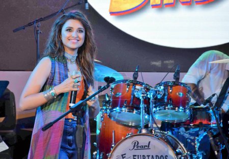 Photo for Parineeti Chopra, Indian actress, singing, Meri Pyaari Bindu, film concert, Mumbai, India, 6 May 2017 - Royalty Free Image