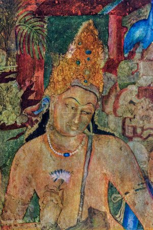 Foto de Pintura de frescos, cuevas de ajanta, aurangabad, maharashtra, india, asia - Imagen libre de derechos