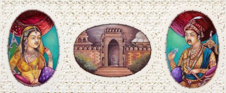 Téléchargez les photos : Peinture miniature de l'empereur moghol Akbar avec sa femme Jodha Bai - en image libre de droit