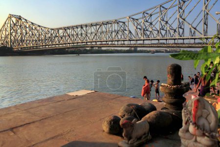 Photo for Howrah bridge, hooghly river, west bengal, india, asia - Royalty Free Image