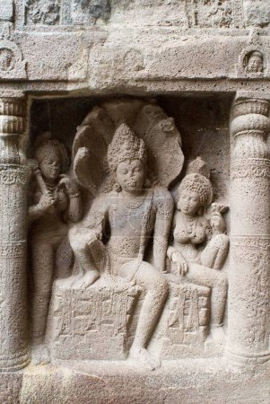 Statue of Naga king with consort ajanta in Ajanta caves ; Aurangabad ; Maharashtra ; India