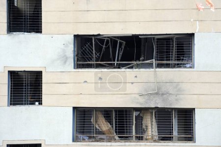 Casa Nariman dañada; después del ataque terrorista de Deccan Mujahideen el 26 de noviembre de 2008 en Bombay Mumbai; Maharashtra; India
