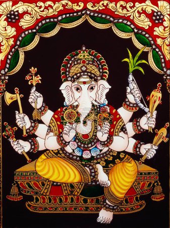 Foto de Señor Vighnahar Ganesha ganpati en la pintura de vidrio - Imagen libre de derechos