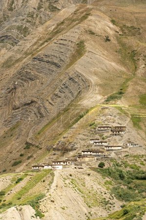 Abstract village ; Geological fault pin valley ; Chandratal lake water ; Himachal Pradesh ;  India