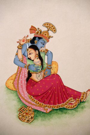 Téléchargez les photos : Peinture miniature sur papier Radha Krishna - en image libre de droit