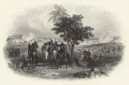 Foto de Pintura en miniatura; La batalla de Goojerat; Escena de motín; Gujarat; India occidental 1857 - Imagen libre de derechos