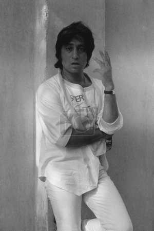 Photo for Indian old vintage 1980s black and white bollywood cinema hindi movie film actor, India, Shakti Kapoor, Indian actor, Indian comedian - Royalty Free Image