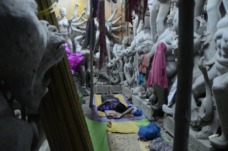 Foto de Ídolos de arcilla para Durga taller festival, Calcuta, Bengala Occidental, India, Asia - Imagen libre de derechos