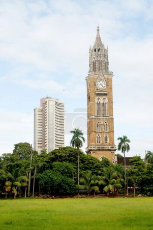 Rajabhai tower & Bombay Stock Exchange building at Oval Maidan ; Bombay Mumbai ; Maharashtra ; India