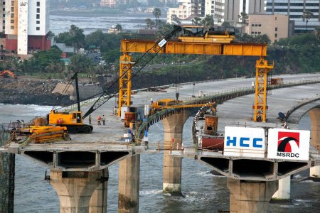 Photo for Construction site of Bandra Worli Sea link on Arabian sea ; Bombay Mumbai ; Maharashtra ; India - Royalty Free Image