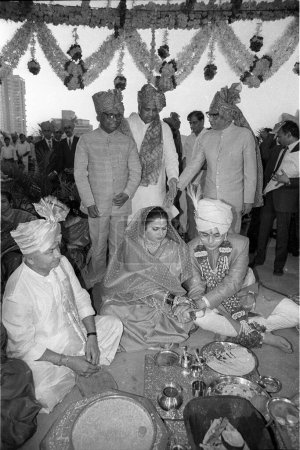 Photo for Sharad pawar Sushil Kumar Shinde Sudhakar Rao Naik attending wedding ceremony - Royalty Free Image