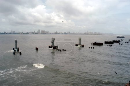 View of under construction of the Bandra Worli Sea-Link is 8-lane ; Mumbai Bombay ; Maharashtra ; India