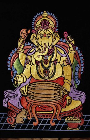 Foto de Ganesha ganpati tocando instrumentos musicales bordado trabajo - Imagen libre de derechos