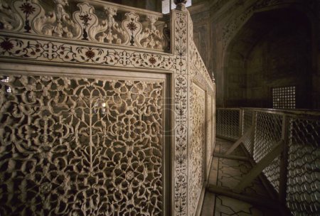 inside jali works of Taj mahal Seventh Wonder of The World ; Agra ; Uttar Pradesh ; India