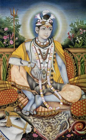 Photo for Rajrajeswer (Lord Shiva Shanker) Miniature Painting on Paper - Royalty Free Image