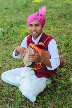 Photo for Tribal musicians playing folk music, jagdalpur, bastar, chhattisgarh, india, asia - Royalty Free Image