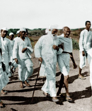 Foto de Mahatma Gandhi y Abbas Tyabji, Salt Satyagraha, Dandi, Gujarat, India, Asia, marzo 1930 - Imagen libre de derechos