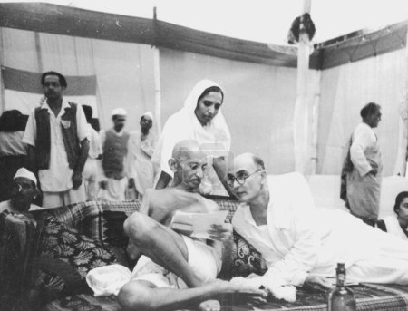 Photo for Mahatma Gandhi with co-worker Rajendra Prasad at Birla House, Mumbai, Maharashtra, India, 1942  - MODEL RELEASE NOT AVAILABLE - Royalty Free Image