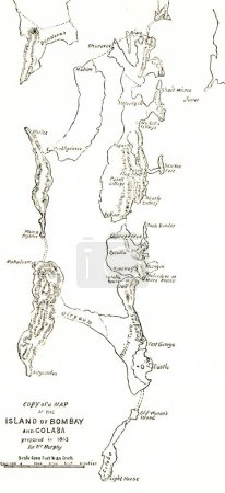 Photo for Bombay Map ; map of the island of Bombay and Colaba ; 1843 ; Mumbai ; Maharashtra ; India - Royalty Free Image