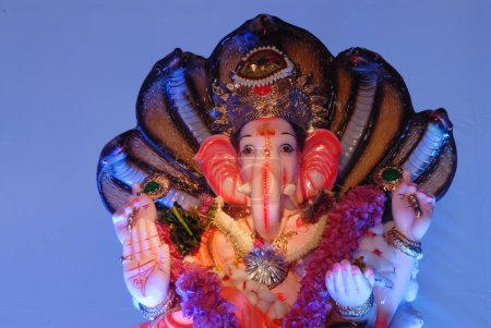Idol of lord Ganesh Ganpati elephant headed god visarjan on Chowpatty ; Bombay Mumbai ; Maharashtra ; India