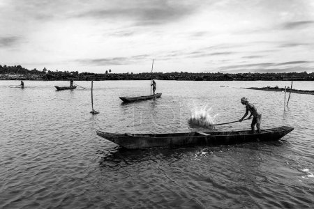 Photo for Fisherman with boat kolkata west bengal, India, Asia - Royalty Free Image