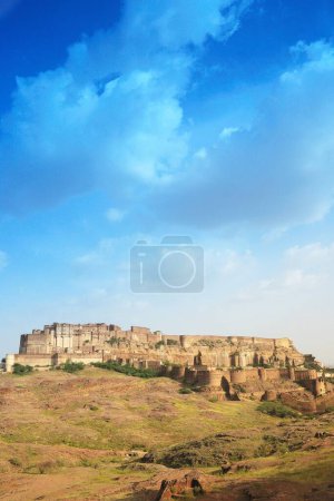 Front view of Mehrangarh or meherangarh fort ; Jodhpur ; Rajasthan ; India