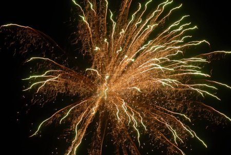 Crackers ; Magnificent firework in sky at night for celebrating Gudi Padva Festival ; New year of Hindu religion ; Thane ; Maharashtra ; India